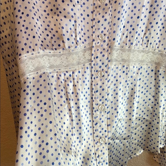 Bob Mackie White and Blue Polka Dot Blouse - Picture 3 of 8